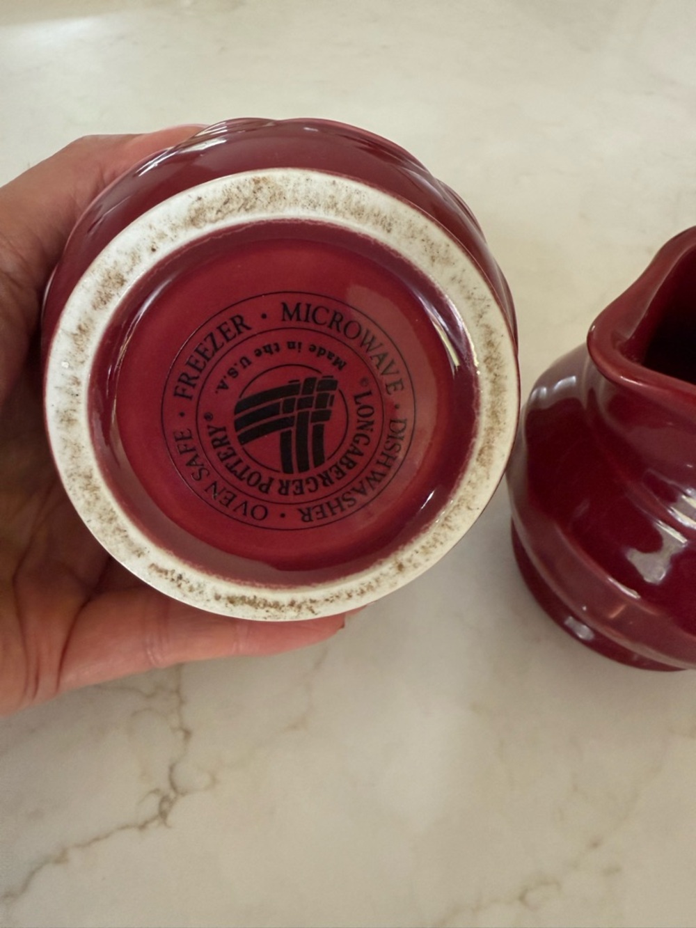 Longaberger Red Ceramic Creamer and Sugar Set